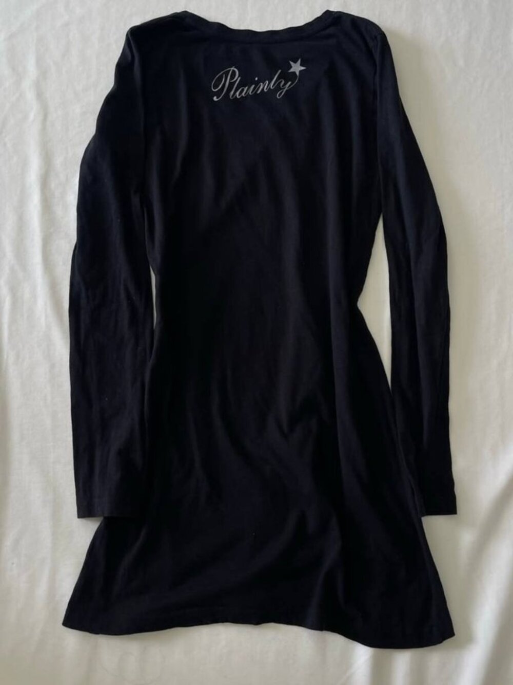 Women's Black Graphic Long Sleeve Tunic T-Shirt Casual Top - Picture 3 of 3